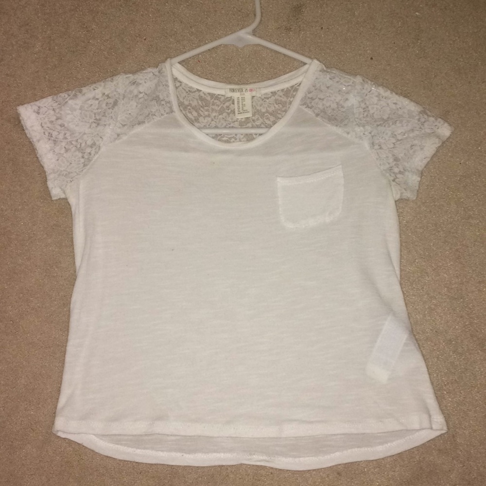 Forever 21 Girls White Lace Pocket Tee